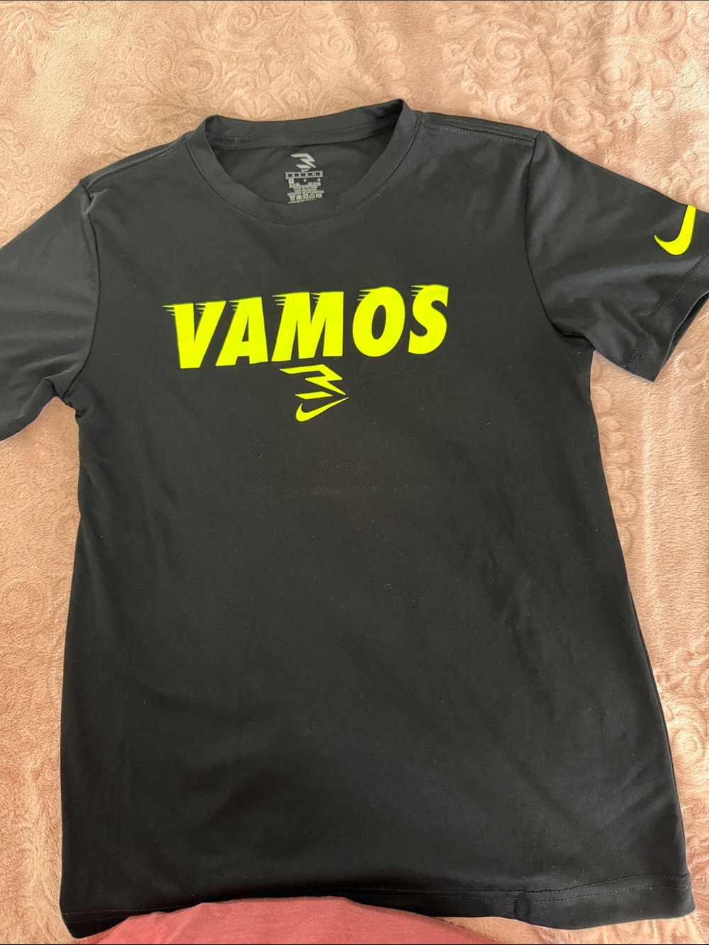 Nike Black Short Sleeve Tee with Neon Yellow VAMOS Graphic